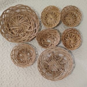 7 Piece Basket Set Handwoven Natural Rattan Baskets Neutral Brown Gallery Wall